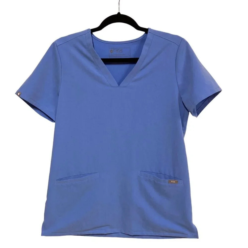 FIGS Casma‎ Women's 3-Pocket Scrub Top, Size Small, Blue Short Sleeve FW110